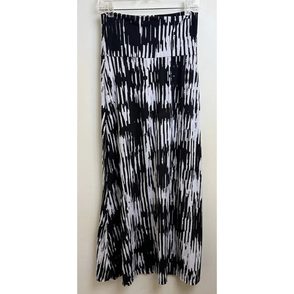 Lily Star Black & White Abstract Maxi Skirt Women M Coastal Festival Casual Vaca